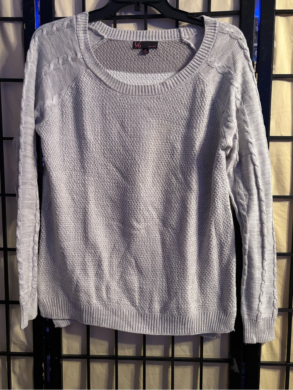 t/o Light Gray Scoop Neck Cable-Trim Sweater